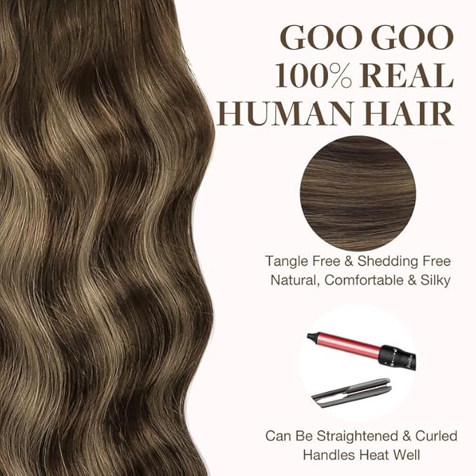 GOO GOO Tape in Hair Extensions Human Hair, 4/26/4 Balayage Chocolate Brown to Honey Blonde, 18inch 100g 40pcs, Skin Weft Seamless Invisible, Silky Straight with Thick Ends, Remy Human Hair