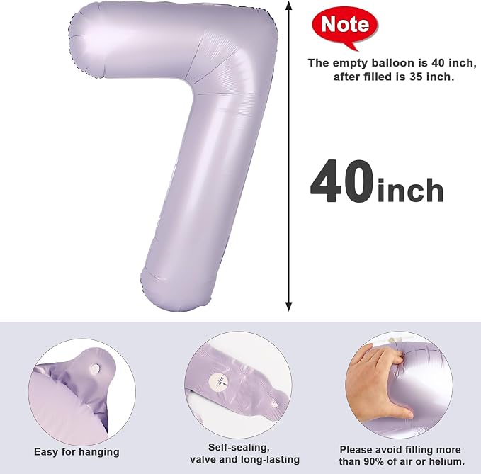 Number 7 Balloons 40 Inch for 7 17 Birthday Decorations, Cream Purple | Jumbo - Image 5