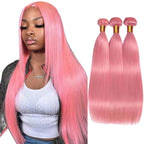 Pink Human Hair Bundles Light Pink Straight Bundles 20 22 24 Inch Niegmeag Hair Double Weft Unprocessed Brazilian Virgin Remy Hair Extensions 300g