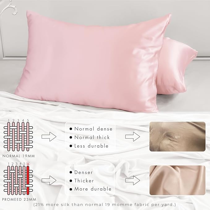 PROMEED 23 Momme Silk Toddler Pillowcase 2 Pack with Free Laundry Bag, Natural Highest Grade 6A+ 100% Mulberry Silk Pillow Case Set of 2, Zipper (Toddler/Travel 13"x18", Pink)