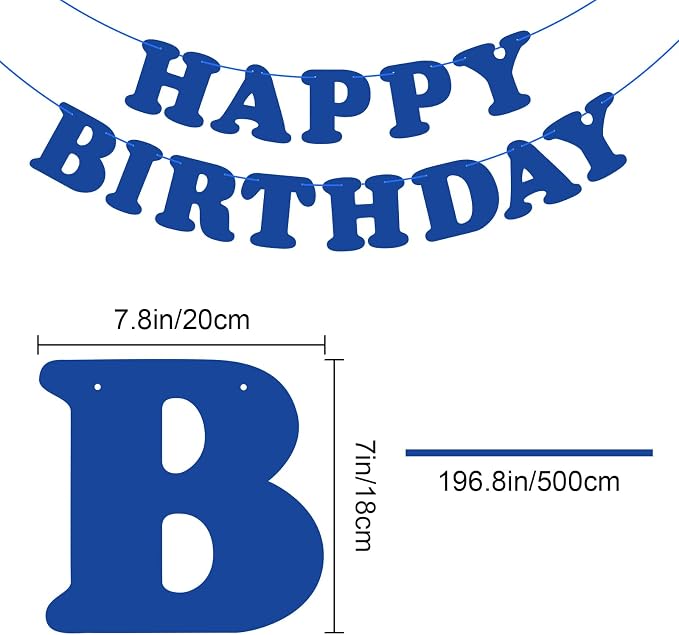 Navy Blue Happy Birthday Banner Sign Happy Birthday Bunting Banner Flag Garland - Image 2