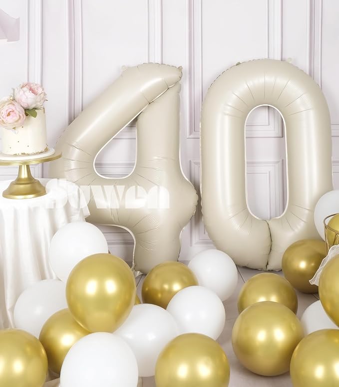 SUWEN 40 Inch Large Cream White 40 Balloon Numbers Big Foil Helium Number - Image 2
