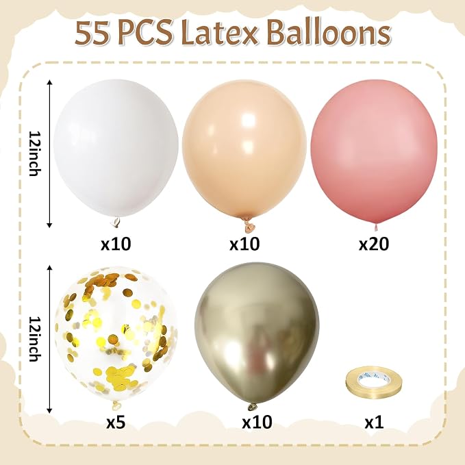 Blush Beige Balloons, Dusty Pink Nude Balloon Metallic Gold Confetti Balloon - Image 2