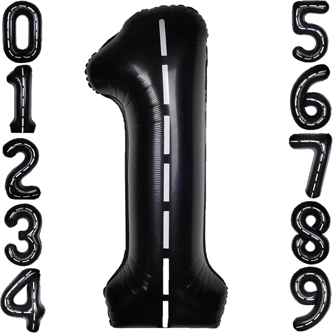 Race Car 40 Inch Black 1 Big Balloon Large Number 0-9 | Track Giant Digital 1st by SULALABOO