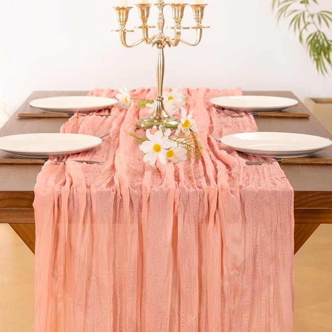 Cheesecloth Table Runner Summer Boho Wedding Birthday Party Home Decor | Coral - Image 2