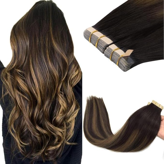 GOO GOO Tape in Hair Extensions Human Hair, 2/6/2 Balayage Dark Brown to Chestnut Brown, 18inch 100g 40pcs, Skin Weft Seamless Invisible, Silky Straight with Thick Ends, Remy Human Hair