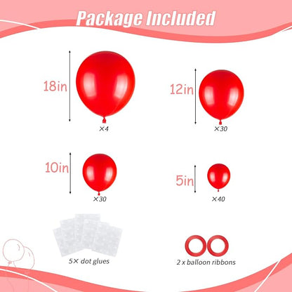104pcs Red Balloon Garland Arch Kit Different Sizes 18/12/10/5 Inch | Red Latex - Image 2