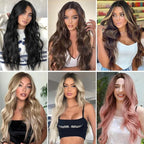 NAYOO Long Black Wavy Wig for Women 26 Inch Middle Part Curly Wavy Wig Natural Looking Synthetic Heat Resistant Fiber Wig for Daily Party Use (Natural Black)