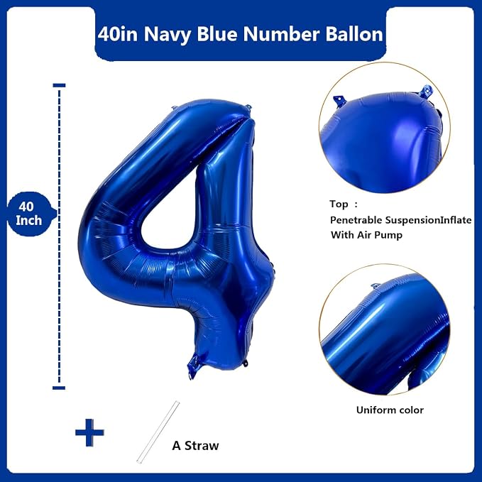 40 inch Navy Blue Number Balloon Dark Blue 4 Balloons Giant Foil Helium - Image 2