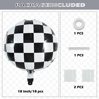 TONIFUL 18Pcs Checkered Round Foil Balloons Race Car Themed Party Decor | 18 - Image 2