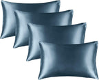 BEDELITE Satin Pillowcase for Hair and Skin, Super Soft Similar to Silk Pillow Cases 4 Pack with Envelope Closure, Cooling Pillowcases for Women Men (20"x26" Standard Size, Bluesteel)