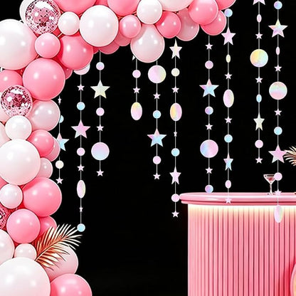 Iridescent Pink Party Decoration Iridescent Pink Star Circle Dot Hanging - Image 6
