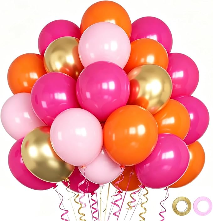 Pink and Orang Latex Balloons, Graduation, Tropical Party Decoration by Qmraercu