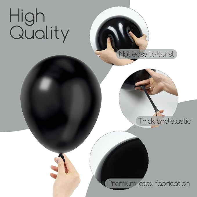 Awenztech 122pcs Black Balloon Arch Kit, 18 12 10 5 inch Black Latex Balloons - Image 3