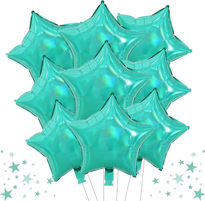 TONIFUL 15 Pcs Star Shaped Balloons 18 Inch Iridescent Green Foil Balloon | by TONIFUL