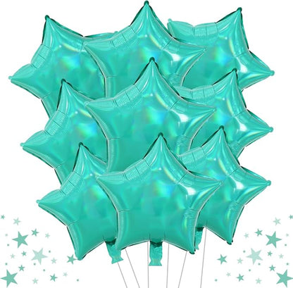 TONIFUL 15 Pcs Star Shaped Balloons 18 Inch Iridescent Green Foil Balloon | by TONIFUL