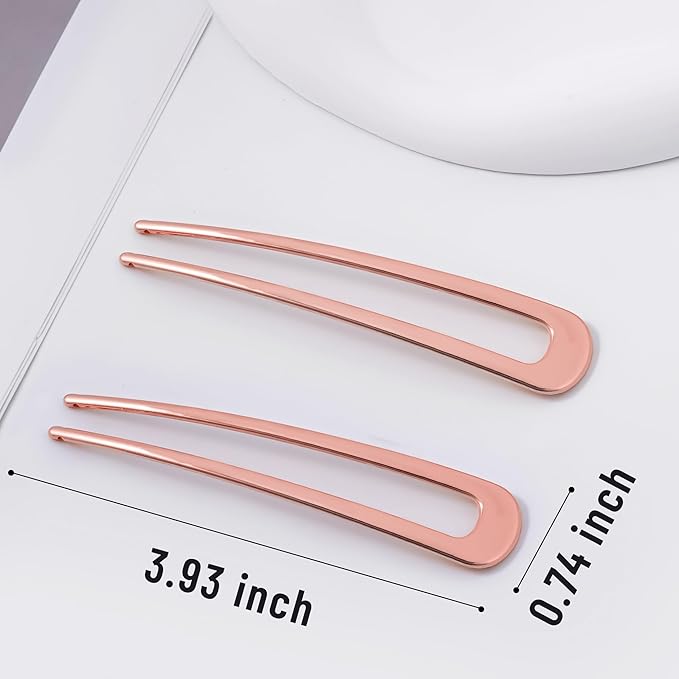 6Pcs Metal French Hair Pins for Women U Shape Sticks 3.9 Inch Vintage Fork for Hairstyle Accessories(Rosegold)