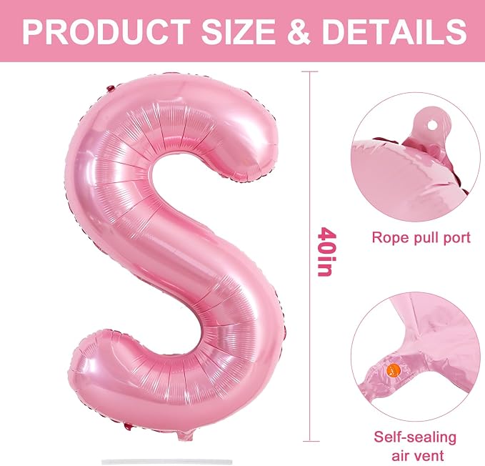 TONIFUL 40 Inch Large Pink Letter S Balloons Giant Foil Mylar Alphabet Balloon - Image 2