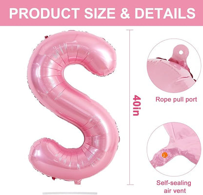 TONIFUL 40 Inch Large Pink Letter S Balloons Giant Foil Mylar Alphabet Balloon - Image 2