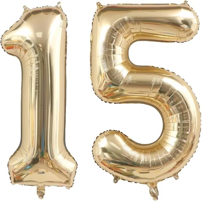 15 Balloons Number, 40 Inch Light Gold 51 15 Birthday Balloon, Foil Mylar by Unknown
