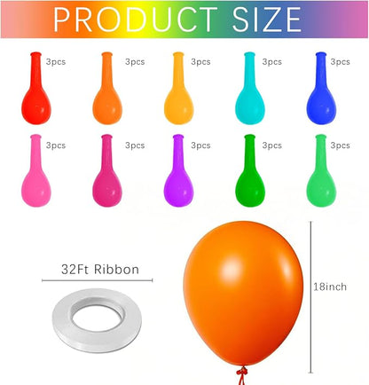 Assorted Rainbow Balloons 30 Pack 18 inch Round Bright Latex Balloons Assorted - Image 2