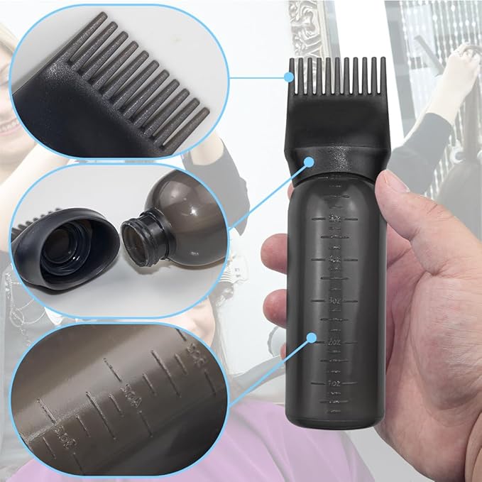 ELANE 4 Pack Root Comb Applicator Bottle, Oiling Applicator, Oil Comb Applicator for Hair Dye & Shampoos, Hair Salons (2 Black + 2 Pink)