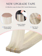 DOORES Invisi Edge Hair Extensions Tape in, Ash Blonde Highlighted Platinum Blonde 10 Injection Tape-ins with 10 Classic Tape-ins 50g 16 Inch, Injection Tape in Virgin Human Hair