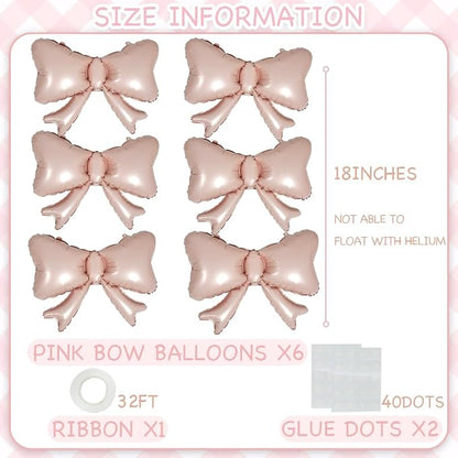 6 Pieces Pink Bow Balloons, Macaron Pink Matte Metallic Bow Foil Balloons - Image 5