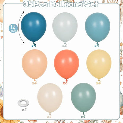 Boho Rainbow Balloons, 12 Inch Retro Colorful Balloons Dusty Blue Sage Green - Image 2