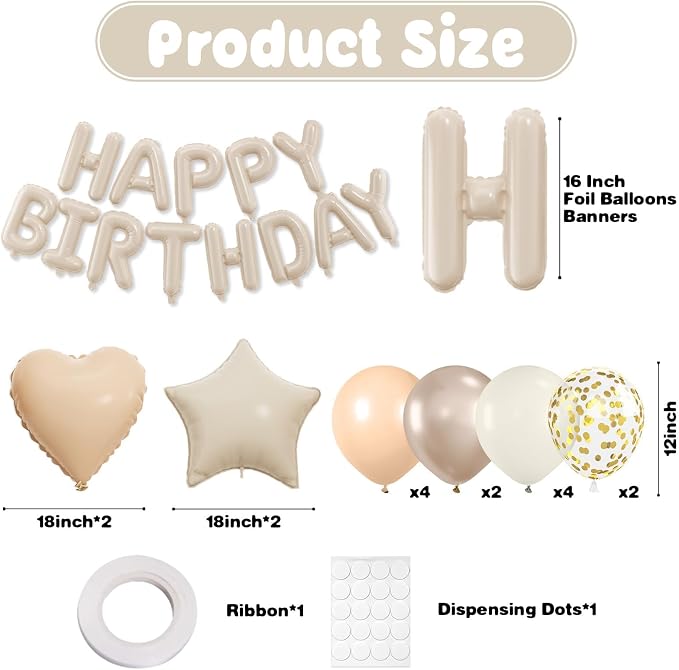 29 PC Cream Happy Birthday Balloon Banner, 16 Inch 3D Aluminum Letter Banner - Image 2