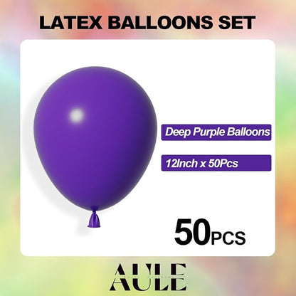 AULE 50Pcs Latex 12 Inch Dark Purple Balloons | Helium Party Happy Birthday - Image 2