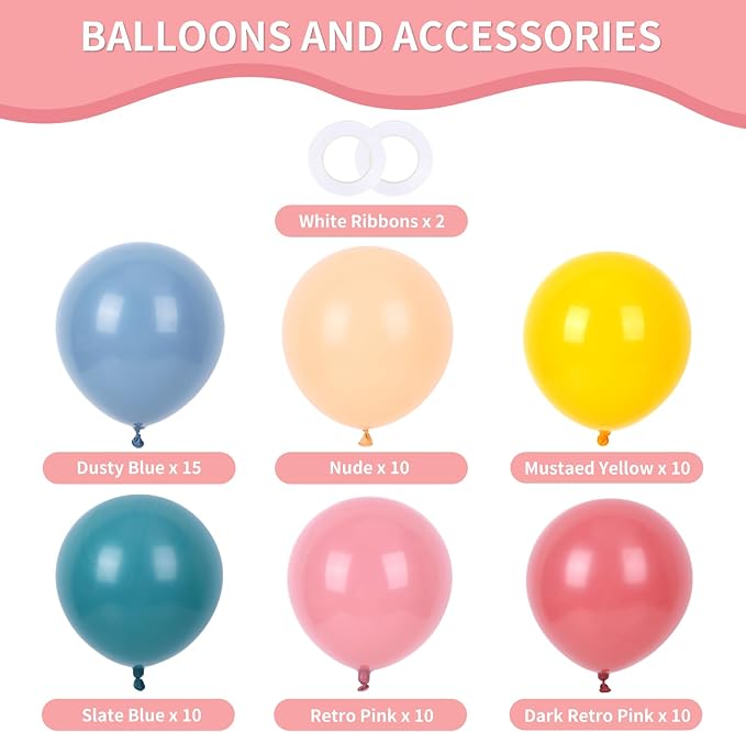 RUBFAC Colorful Balloons Boho Rainbow Party Balloon 65pcs 12 Inches Assorted - Image 2