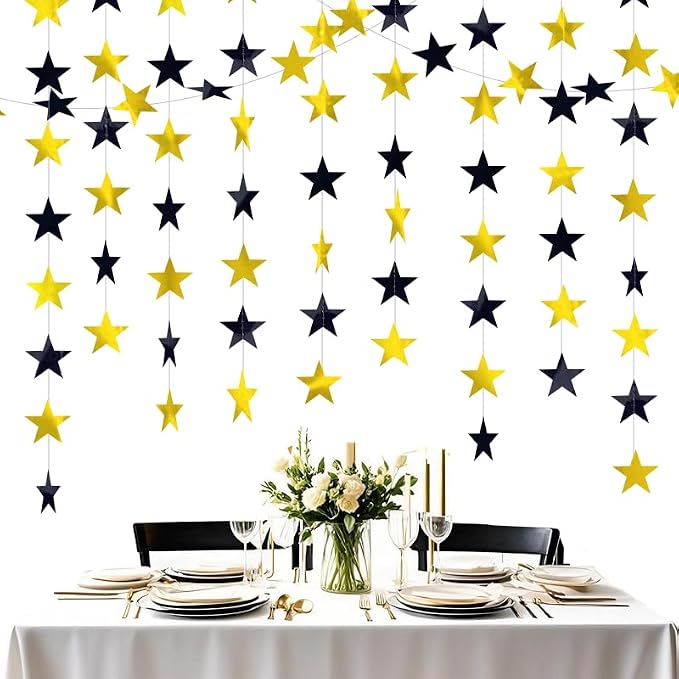 Black and Gold Shining Star Hanging Garland Black Gold Hanging Sparkling Star - Image 3