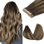 GOO GOO Tape in Hair Extensions Human Hair, 4/26/4 Balayage Chocolate Brown to Honey Blonde, 18inch 100g 40pcs, Skin Weft Seamless Invisible, Silky Straight with Thick Ends, Remy Human Hair