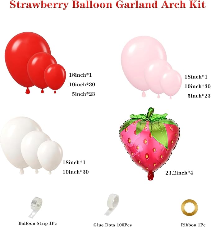 143pcs Red Pink and White Strawberry Balloon Garland Arch Kit | Latex Balloons - Image 2