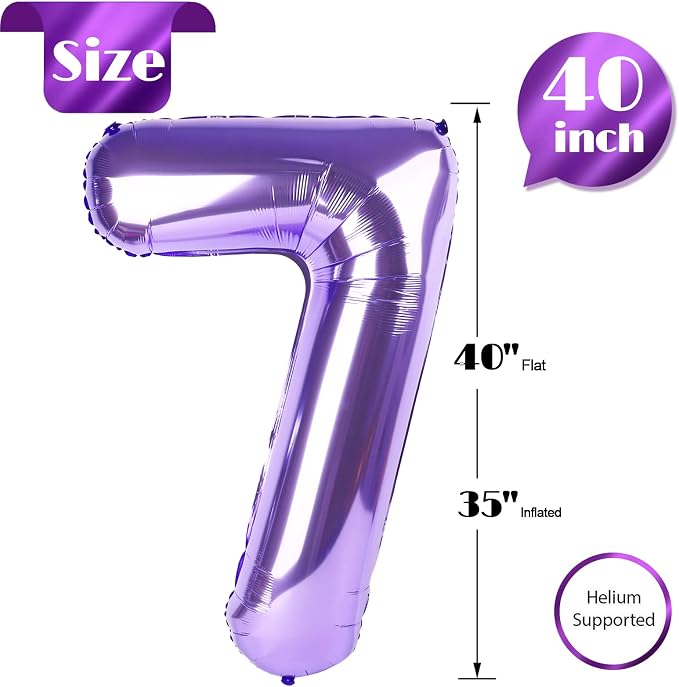 Purple Number 7 Balloon 40 Inch, 7th Birthday Party Decorations Men Women | - Image 5