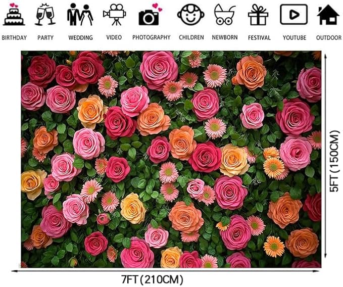 7X5ft Floral Backdrop for Photography Valentine's Day Backdrop Wedding - Image 6