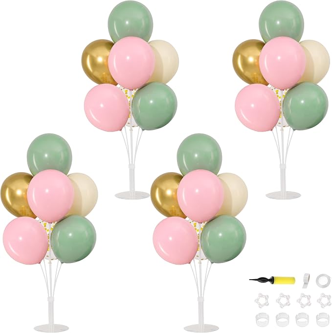 4 Sets Sage Green Pink Gold Balloons Stand by ZyloonDecoration