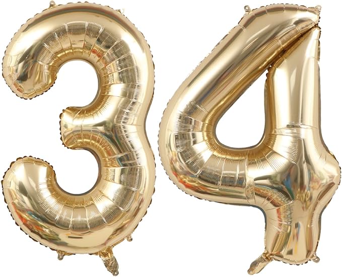 Light Gold Number 34 Balloon 40in White Gold 34 Foil Mylar Digital Balloon | by ANGEL+Q+HOUSE