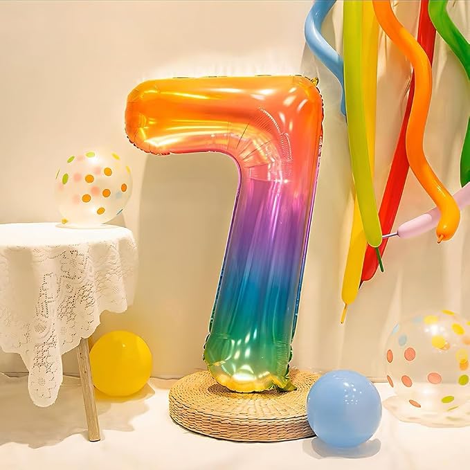 Rainbow Number 7 Balloon 40 Inch Rainbow 7 Balloon Giant Helium Foil Number 0 - Image 3