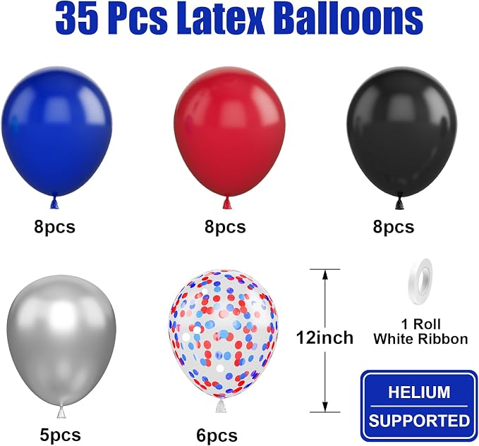 Red Blue Black Balloons, 12 Inch Red Black and Royal Blue Balloons, Metallic - Image 2