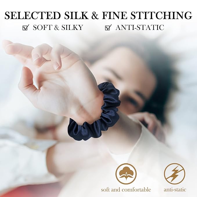 Silk Hair Scrunchie, 100% Mulberry Silk, Navy Blue, No Damage for Frizz Prevention, Sleep Scrunchie for Women-1pcs