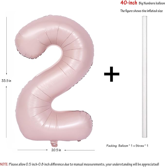 40 In Matte Pink Number Balloons Helium Foil Mylar Balloon Party Digital 2 | - Image 2