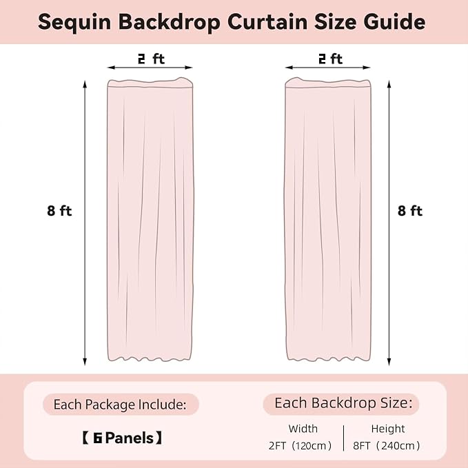 Sugargirl Mint Green Sequin Backdrop Curtain 6 Panels 2FTx8FT Glitter Mint - Image 6