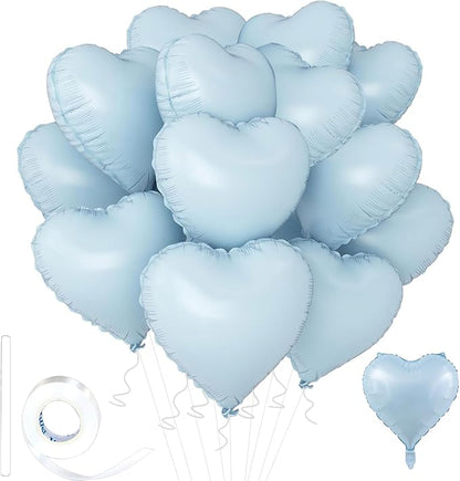 Blue Heart Ballloons, 18 Inch Pastel Blue Foil Love Heart Shaped Balloons 12Pcs by Wuhetyo