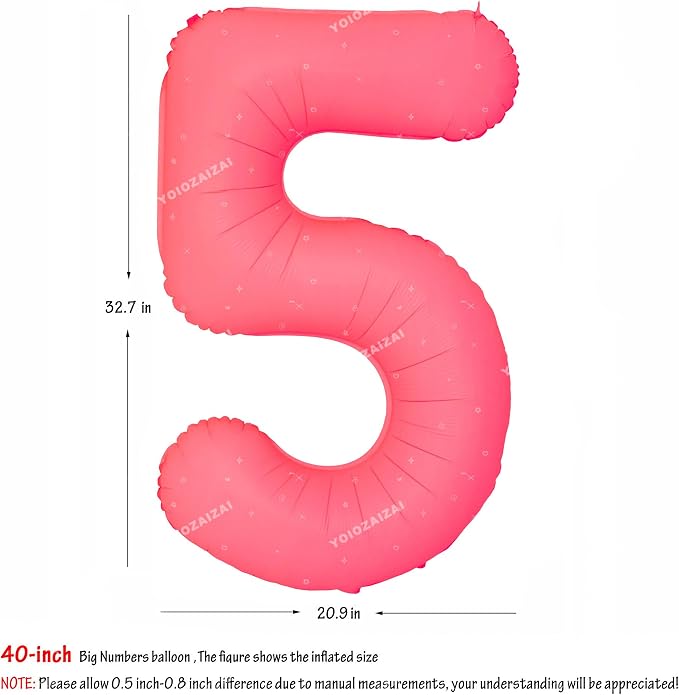 40 IN Fluorescent Red Number 5 Balloon Neon Red digital 5 Foil Balloon | - Image 2