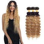 Ombre Blonde Bundles Human Hair 1b27 Deep Wave Bundles 24 26 28 Inch Brazilian Virgin Soft and Silky Remy Hair Extensions 2 Tone Black and Honey Blonde Deep Wave Bundle 150g
