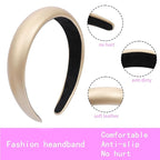 Gold Wide Headband for Women Soft Leather Padded Headband Fashion Dressy Head Band High Elastic Comfortable Hairband Hair Accessories for Womens Hair
