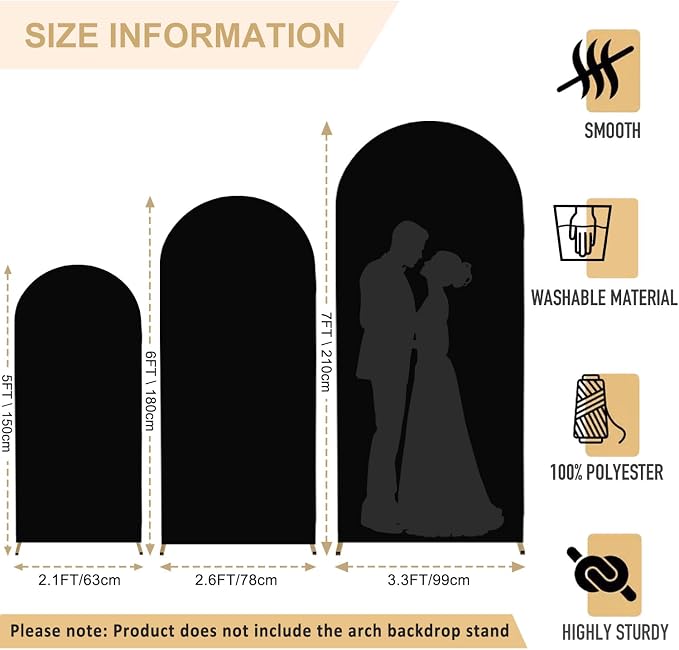 FANPROMS Spandex Arch Backdrop Cover Set of 3 Black Wedding Arch Stand Cover - Image 3