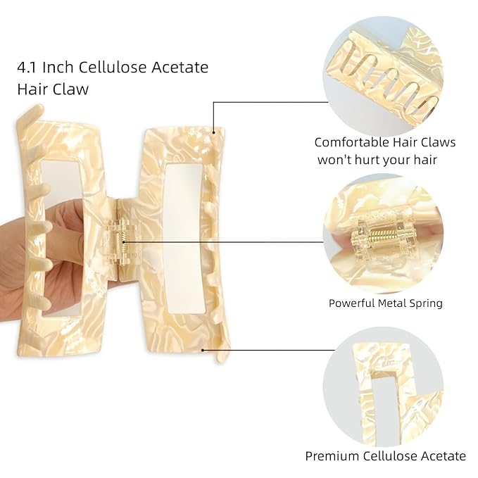 Large Tortoise Shell Claw Clip 4.1 Inch Cellulose Acetate Hair Claw, 2 Pack Banana Hair Claw Clips for Thick Curly Hair, French Design Hair Jaw Clamp Fashion Hair Accessories for Women Ladies